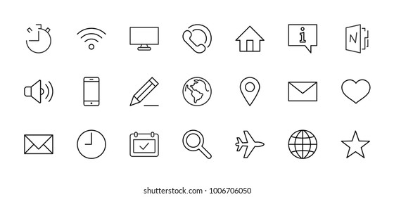 Set of Web Vector Line Icons. Contains such Icons as Globe, Wi-fi, Home, Heart, Phone, Pencil, Time Clock, Star and more. Editable Stroke. 32x32 Pixel Perfect