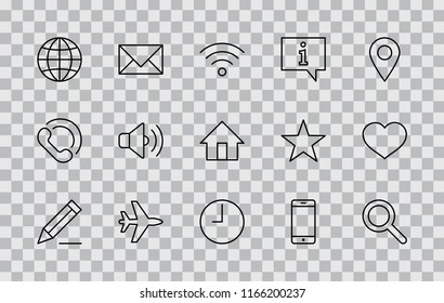 Set of Web Vector Line Icons. Contains such Icons as Globe, Wi-fi, Home, Heart, Phone, Pencil, Time Clock, Star and more. Editable Stroke. 32x32 Pixel Perfect