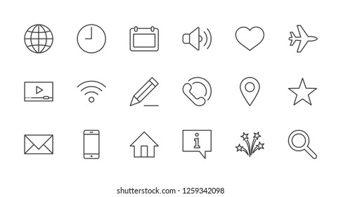 Set of Web Vector Line Icons. Contains such Icons as Globe, Wi-fi, Home, Heart, Phone, Pencil, Time Clock, Star and more. Editable Stroke. 32x32 Pixel Perfect