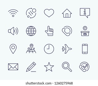Set of Web Vector Line Icons. Contains such Icons as Globe, Wi-fi, Home, Heart, Phone, Pencil, Time Clock, Star and more. Editable Stroke. 32x32 Pixel Perfect