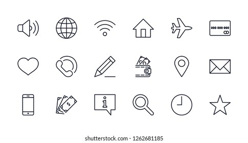 Set of Web Vector Line Icons. Contains such Icons as Globe, Wi-fi, Home, Heart, Phone, Pencil, Time Clock, Star and more. Editable Stroke. 32x32 Pixel Perfect