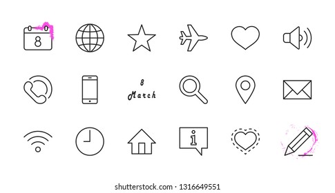 Set of Web Vector Line Icons. Contains such Icons as Globe, Wi-fi, Home, Heart, Phone, Pencil, Time Clock, Star and more. Editable Stroke. 32x32 Pixel Perfect