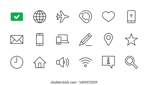 Set of Web Vector Line Icons. Contains such Icons as Globe, Wi-fi, Home, Heart, Phone, Pencil, Time Clock, Star and more. Editable Stroke. 32x32 Pixel Perfect