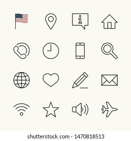 Set of Web Vector Line Icons. Contains such Icons as Globe, Wi-fi, Home, Heart, Phone, Pencil, Time Clock, Star and more. Editable Stroke. 32x32 Pixel Perfect