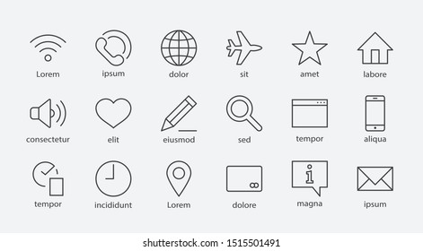 Set of Web Vector Line Icons. Contains such Icons as Globe, Wi-fi, Home, Heart, Phone, Pencil, Time Clock, Star and more. Editable Stroke. 32x32 Pixel Perfect