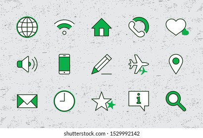 Set of Web Vector Line Icons. Contains such Icons as Globe, Wi-fi, Home, Heart, Phone, Pencil, Time Clock, Star and more. Editable Stroke. 32x32 Pixel Perfect