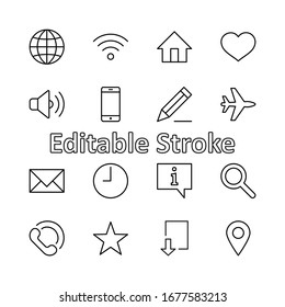 Set of Web Vector Line Icons. Contains such Icons as Globe, Wi-fi, Home, Heart, Phone, Pencil, Time Clock, Star and more. Editable Stroke. 32x32 Pixels