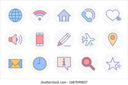 Set of Web Vector Line Icons. Contains such Icons as Globe, Wi-fi, Home, Heart, Phone, Pencil, Time Clock, Star and more. Editable Stroke. 32x32 Pixel Perfect