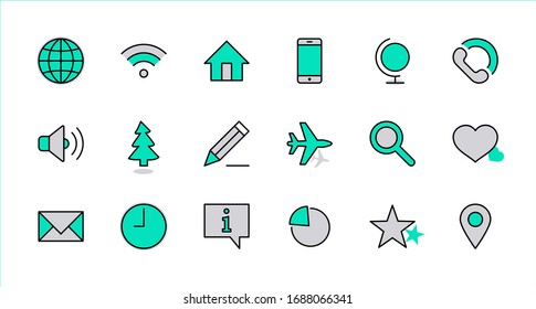 Set of Web Vector Line Icons. Contains such Icons as Globe, Wi-fi, Home, Heart, Phone, Pencil, Time Clock, Star and more. Editable Stroke. 32x32 Pixel Perfect