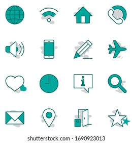 Conjunto de iconos de línea de vectores web. Contiene iconos como Globe, Wi-fi, Home, Heart, Phone, Pencil, Time Clock, Star y más. Trazo editable. Perfecto para 32 x 32 píxeles