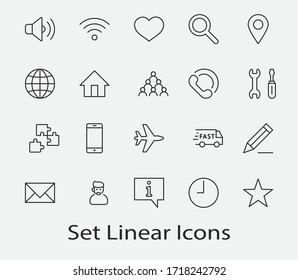 Set of Web Vector Line Icons. Contains such Icons as Globe, Wi-fi, Home, Heart, Phone, Pencil, Time Clock, Star and more. Editable Stroke. 32x32 Pixels