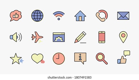 Set of Web Vector Line Icons. Contains such Icons as Globe, Wi-fi, Home, Heart, Phone, Pencil, Time Clock, Star and more. Editable Stroke. 32x32 Pixel Perfect