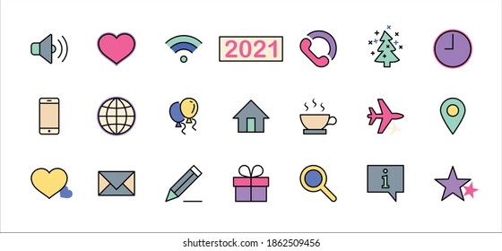 Set von Web-Vektorgrafik-Symbolen. Enthält solche Symbole wie Globe, Wi-Fi, Home, Heart, Telefon, Stift, Time Clock, Star und mehr. Bearbeitbarer Stroke. 