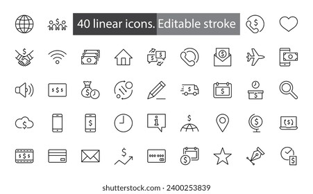 Set of Web Vector Line Icons. Contains such Icons as Globe, Wi-fi, Home, Heart, Phone, Pencil, Time Clock, Star and more. Editable Stroke. 32x32 Pixels