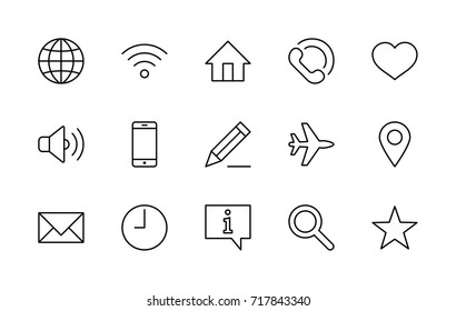 Set of Web Vector Line Icons. Contains such Icons as Globe, Wi-fi, Home, Heart, Phone, Pencil, Time Clock, Star and more. Editable Stroke. 32x32 Pixel Perfect