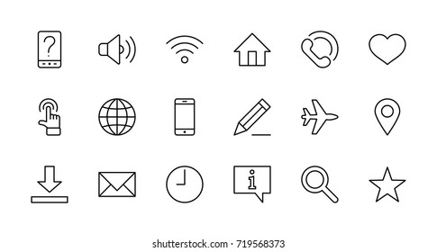 Set of Web Vector Line Icons. Contains such Icons as Globe, Wi-fi, Home, Heart, Phone, Pencil, Time Clock, Star and more. Editable Stroke. 32x32 Pixel Perfect
