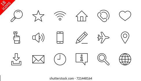 Set of Web Vector Line Icons. Contains such Icons as Globe, Wi-fi, Home, Heart, Phone, Pencil, Time Clock, Star and more. Editable Stroke. 32x32 Pixel Perfect