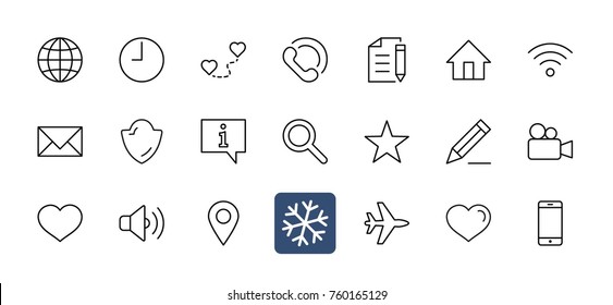 Set of Web Vector Line Icons. Contains such Icons as Globe, Wi-fi, Home, Heart, Phone, Pencil, Time Clock, Star and more. Editable Stroke. 32x32 Pixel Perfect
