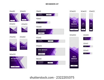 Juego de banners web violet y tamaños estándar.