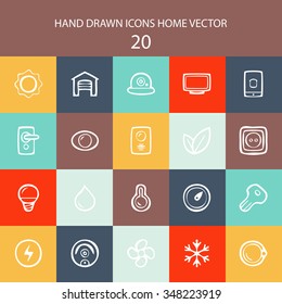 Set of web white thin lines icons home flat vector illustration 