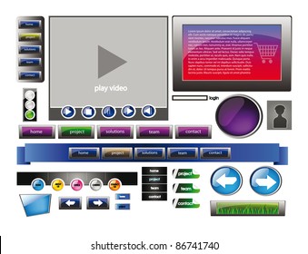 set of webdesign banner, arrow, frame, video player and glossy button