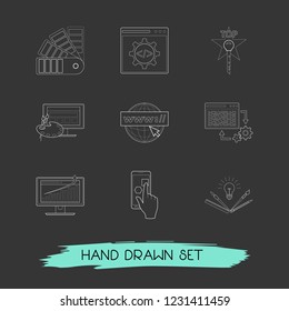 Set of webdesign icons line style symbols with domain, top keywords, back-end development and other icons for your web mobile app logo design.