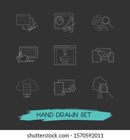 Set of webdesign icons line style symbols with website design, image search, hosting and other icons for your web mobile app logo design.