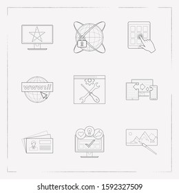 Set of webdesign icons line style symbols with domain, website management, business card and other icons for your web mobile app logo design.