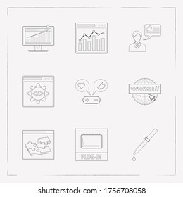 Set of webdesign icons line style symbols with shares with like, adwords campaign, eye dropper and other icons for your web mobile app logo design.