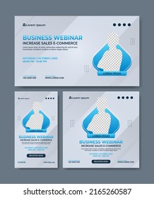 Set of webinar business banners. Layout templates for stories, thumbnail screens waiting for live video streams, and square banners for social media posts. Digital marketing vector illustration.