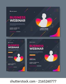 Set of webinar business banners. Layout templates for stories, thumbnail screens waiting for live video streams, and square banners for social media posts. Digital marketing vector illustration.