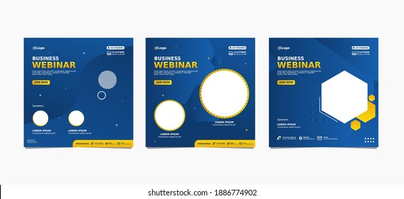 Set of webinar business for social media post. Modern poster, brochure digital banner template on square size