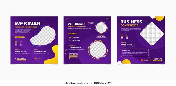 Set of webinar business for social media post. Modern poster, brochure digital banner template on square size