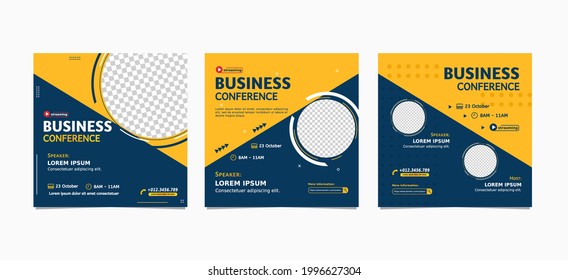 Set of webinar business for social media post. Modern poster, brochure digital banner template on square size
