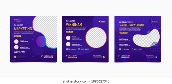 Set of webinar business for social media post. Modern poster, brochure digital banner template on square size