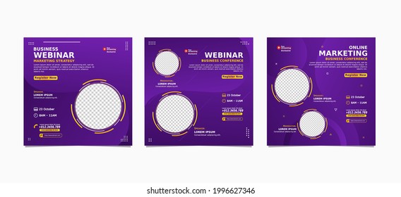 Set of webinar business for social media post. Modern poster, brochure digital banner template on square size