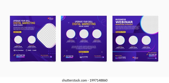 Set of webinar business for social media post. Modern poster, brochure digital banner template on square size