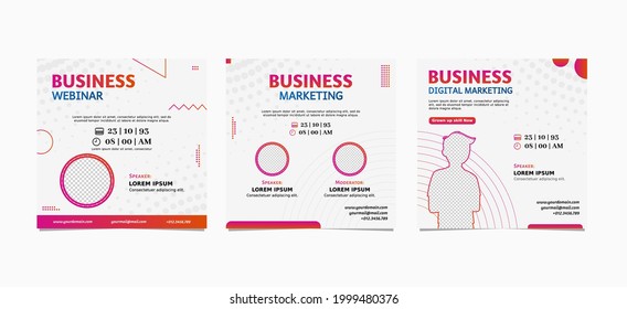 Set of webinar business for social media post. Modern poster suitable for business webinars, marketing webinars, online class programs, brochure digital banner template on square size.