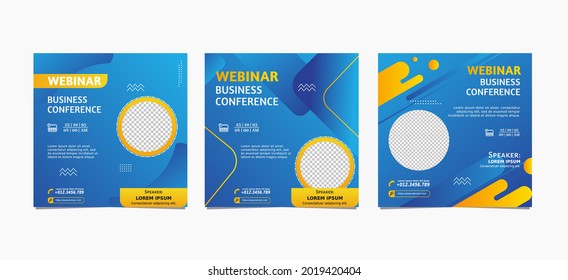 Set of webinar business for social media post. Modern poster, brochure digital banner template on square size
