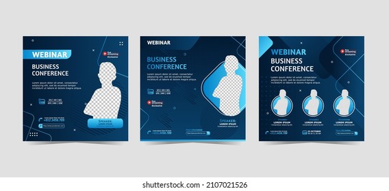 Set of webinar business for social media post. Modern poster suitable for business webinars, marketing webinars, online class programs, brochure digital banner template on square size.