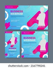 Set of webinar business for social media post. Layout templates for stories, thumbnail screens waiting for live video streams, and square banners for social media posts.