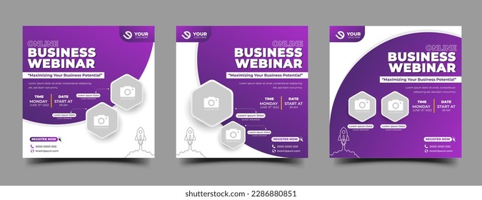 Set of Webinar conference social media post template design collection. Editable modern square banner. Usable for social media post, and web ads