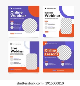 Set Of Webinar Poster Design. Good For Social Media Post Template, Webinar, Seminar, Invitation Banner, Poster Education, Flyer, Online Class, Ads, Etc