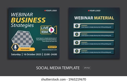 Set webinar social media post template, white color green , online marketing promotion banner.