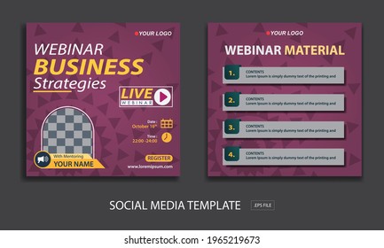 Set webinar social media post template, white color red , online marketing promotion banner.