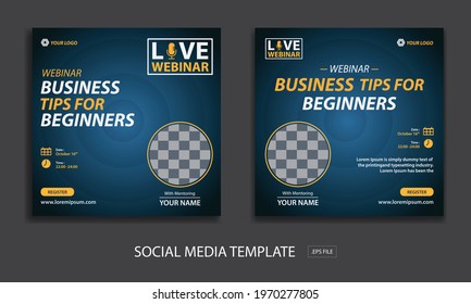  Set webinar social media post template, white color blue