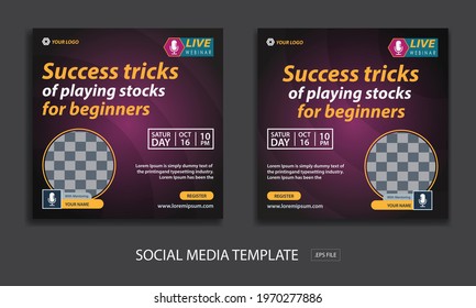  Set webinar social media post template, white color red
