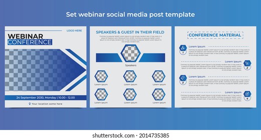 Set webinar social media post template concept design.Layout for online live webinar, conference, training, seminar, course