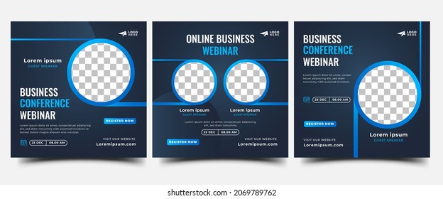 Set of Webinar Social Media post template. Editable vector design with place for the photo.