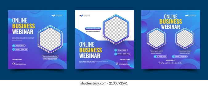 Set of Webinar social media post design template. Editable modern square banner with place for the photo. Usable for social media post, banner, and web.